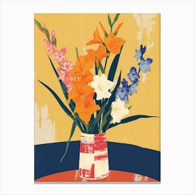 Gladiolus Flowers On A Table   Contemporary Illustration 1 Canvas Print