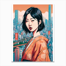 Asian Girl In Kimono Canvas Print