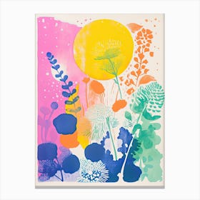 Colourful Bouquet Of Flowers In Risograph Style 2 Canvas Print