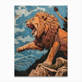 African Lion Relief Illustration Roaring 2 Canvas Print