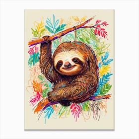 Sloth Hanging On A Branch 1 Canvas Print