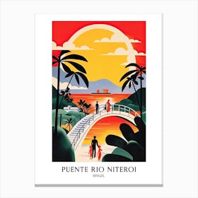 Puente Rio Niteroi, Brazil, Colourful Travel Poster Canvas Print