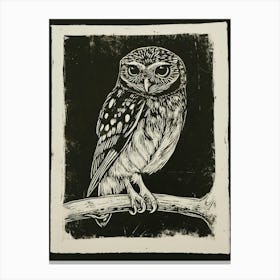 Northern Pygmy Owl Linocut Blockprint 1 Canvas Print