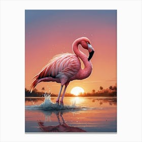 Flamingo At Sunset Canvas Print