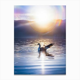 Male Goose Striking An Elegant Rowing Posture Dances Across Tranquil Waters Of A Lake Dazzling Wit Canvas Print