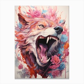 Wolf With Flowers 2 Canvas Print
