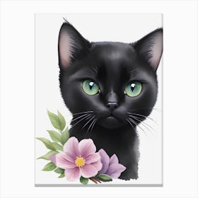 Black Cat With Flowers 1 Canvas Print