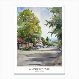Monterey Park 1 Watercolour Travel Poster Canvas Print