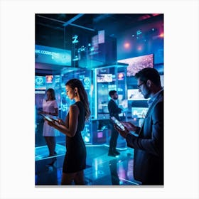 A Bustling Digital Marketplace Scene Filled With Diverse Individuals Engaged In Various Forms Of Mod (5) Canvas Print