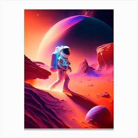 Astronaut Landing On Mars Holographic Illustration Canvas Print