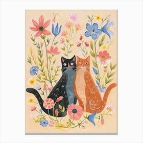 Folksy Floral Animal Drawing Cat 5 Canvas Print