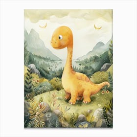 Cute Dinosaur In The Wild Storybook Style Painting 1 Canvas Print