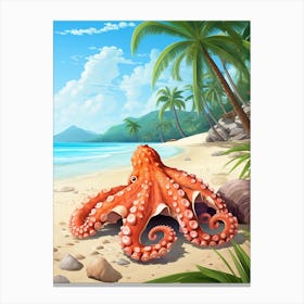 Coconut Octopus Illustration 3 Canvas Print