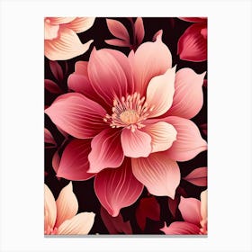 Pink Flowers On A Black Background 1 Canvas Print