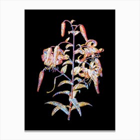 Stained Glass Tiger Lily Mosaic Botanical Illustration on Black Canvas Print