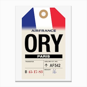 Paris (ORY) France Vintage Airline Luggage Tag Canvas Print