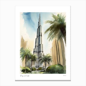 Burj Khalifa Dubai 3 Watercolour Travel Poster Canvas Print