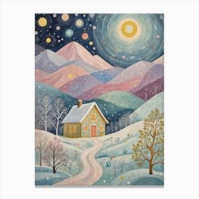 Whimsical Winter Cabin Canvas Print