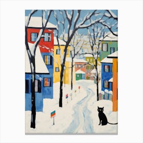 Cat In The Streets Of Sapporo   Japan With Snow 4 Canvas Print