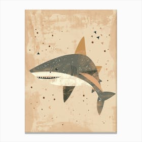 Cute Storybook Style Shark Muted Pastels 6 Canvas Print
