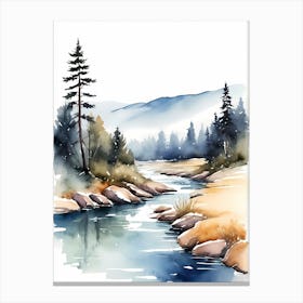Landscape River Watercolor Painting (21) Canvas Print