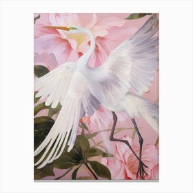 Pink Ethereal Bird Painting Egret 2 Canvas Print