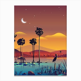 Sunset Landscape With Palm Trees Beautiful Nature Canvas Print