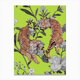 Tiger Floral Vintage Green Illustration Canvas Print