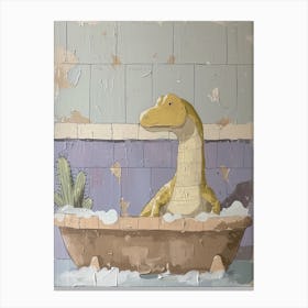 Brushstrokes Dinosaur In A Bath 4 Canvas Print