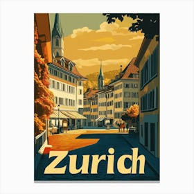 Aihrgdesign A Retro Travel Poster For Zurich 2 Canvas Print