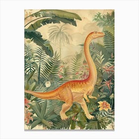 Dinosaur Wandering Through The Jungle Vintage Illustration Canvas Print