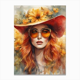 Lady With Hat Made Of Flowers Canvas Print