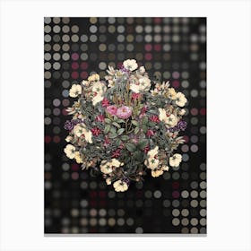 Vintage Mossy Pompon Rose Flower Wreath on Dot Bokeh Pattern n.0514 Canvas Print