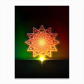 Neon Geometric Glyph in Watermelon Green and Red on Black n.0188 Canvas Print