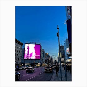 Billboard Awaiting Advertisement Installation Stands In Stark Contrast To An Urban Street Scene G Canvas Print