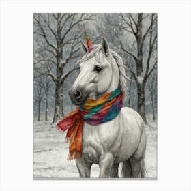 Unicorn In The Snow Canvas Print