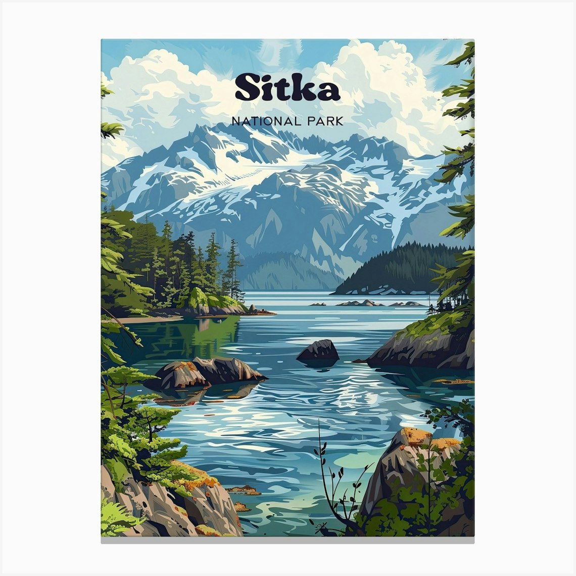 Sitka National Park Hiking Digital Travel Illustration Canvas Print by Wanderscape Travel Art
