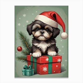 Christmas Shih Tzu Dog Wear Santa Hat (21) Canvas Print
