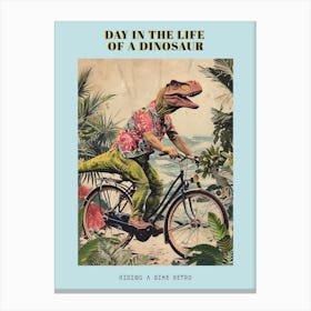 Dinosaur Riding A Bike Retro Style 1 Poster Canvas Print