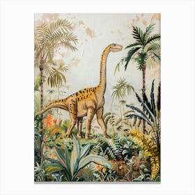 Dinosaur With Tropical Leaves Painting 1 Canvas Print