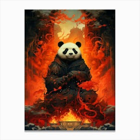 Panda Bear In Fire Canvas Print
