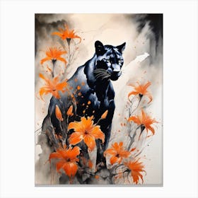 Panther Abstract Orange Flowers Painting (31) Canvas Print