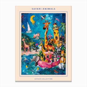 Safari Animals Kitsch Painting Poster 1 Canvas Print