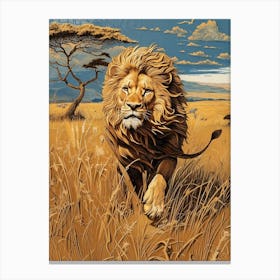 African Lion Relief Illustration Hunting 1 Canvas Print