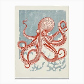 Chalk Blue Octopus Inspired Linocut 2 Canvas Print