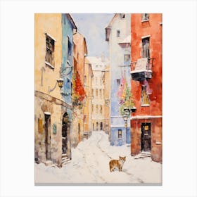 Cat In The Streets Of Krakow   Poland With Snow 2 Canvas Print
