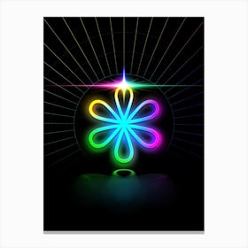 Neon Geometric Glyph in Candy Blue and Pink with Rainbow Sparkle on Black n.0241 Canvas Print