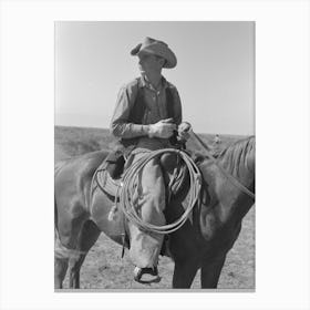 Cowboy On Horse With Equipment On Cattle Ranch Near Spur, Texas By Russell Lee Canvas Print