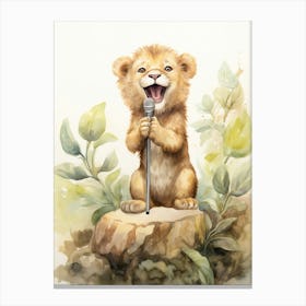 Singing Watercolour Lion Art Painting 4 Canvas Print