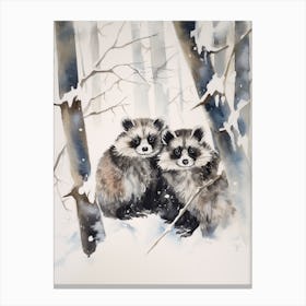 Winter Watercolour Raccoon 1 Canvas Print